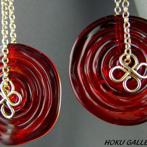 NWOT Red Pressed Glass Earrings, Handmade w/14k Gold Filled Chain - 3 3/4" - Picture 9 of 11
